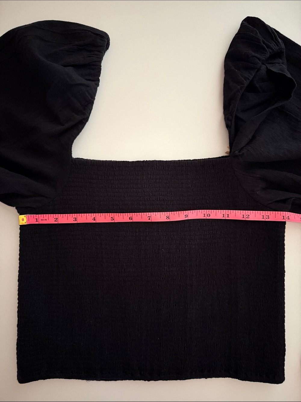 Joie Crop Top Black Shirred Bodice w/ a Square-Neckline Puff Sleeve Cotton Sz L - Picture 6 of 9